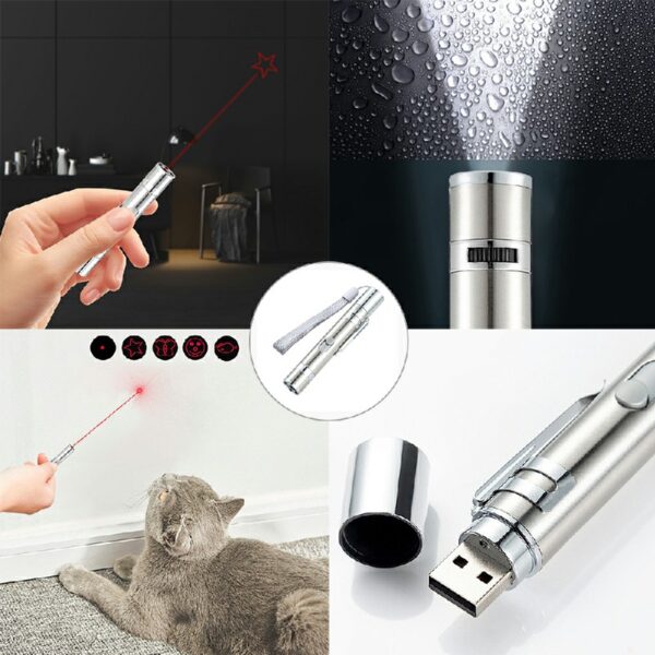 5 in 1 Cat Laser Pointer Pen Toy USB Rechargeable Mini Torch Red Beam Light - Image 5