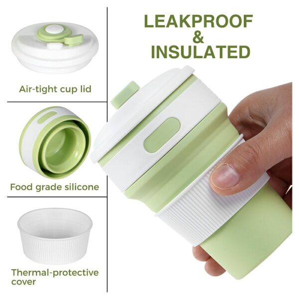 Collapsible Silicone Telescopic Water Bottle Foldable Portable Leakproof Cup - Green - Image 4