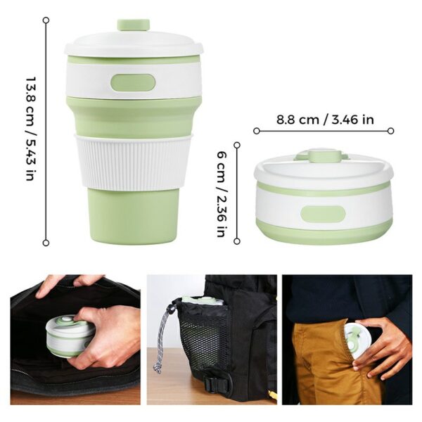 Collapsible Silicone Telescopic Water Bottle Foldable Portable Leakproof Cup - Green - Image 5