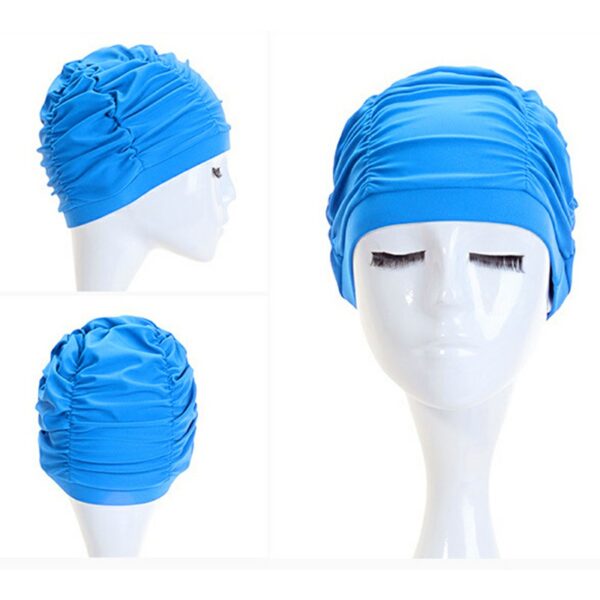 Men and Women Soft Drape Elastic Swimming Cap Hat Fit for Long Hair Dreadlocks - Lake Blue - Image 2