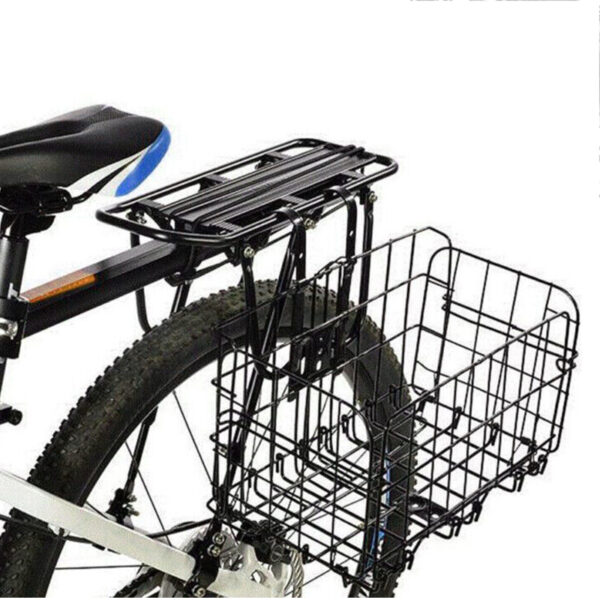 Foldable Bike Front Rear Basket Metal Bicycle Handlebar Shopping Carrier for Cycling - Black - Image 4