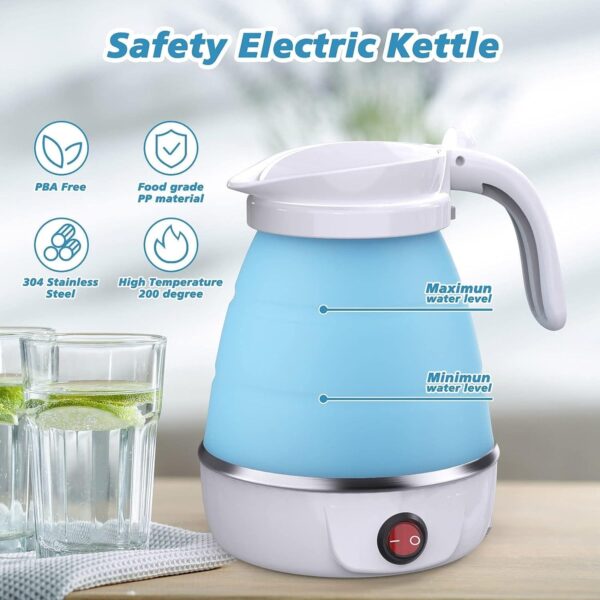 Foldable Electric Kettle, Camping Kettle, Mini Travel Kettle, Silicone Electric Water Boiler, Tea, Coffee Kettle, Collapsible Kettle With Separable Power Cord For Outdoor Hiking Camping, Blue - Image 4
