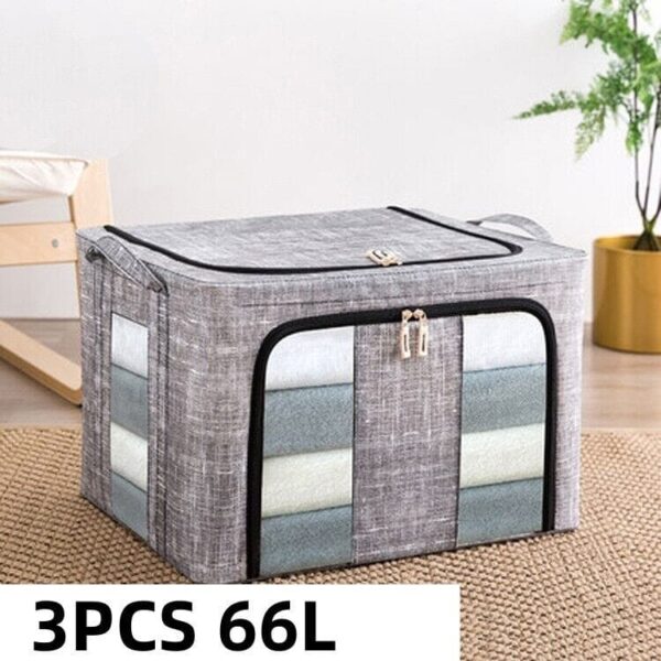 3PC 66L Clothes Storage Bags Zipped Organizer Underbed Wardrobe Cube Closet Box - Image 4